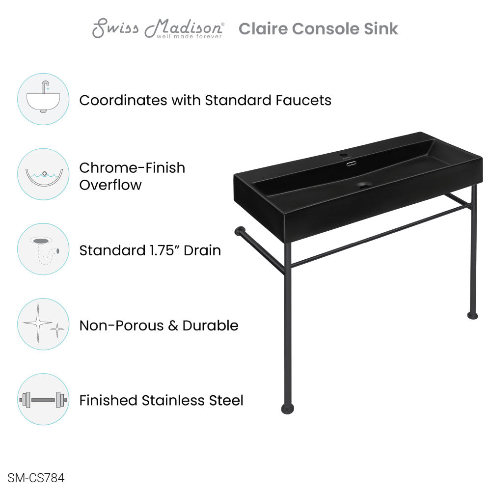 Claire 40 Ceramic Console Sink Matte Black Basin Black Legs