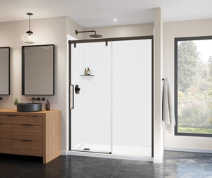 MAAX 135324-900-283-000 Uptown 56-59 x 76 in. 8 mm Sliding Shower Door for Alcove Installation with Clear glass in Dark Bronze & Beige Marble