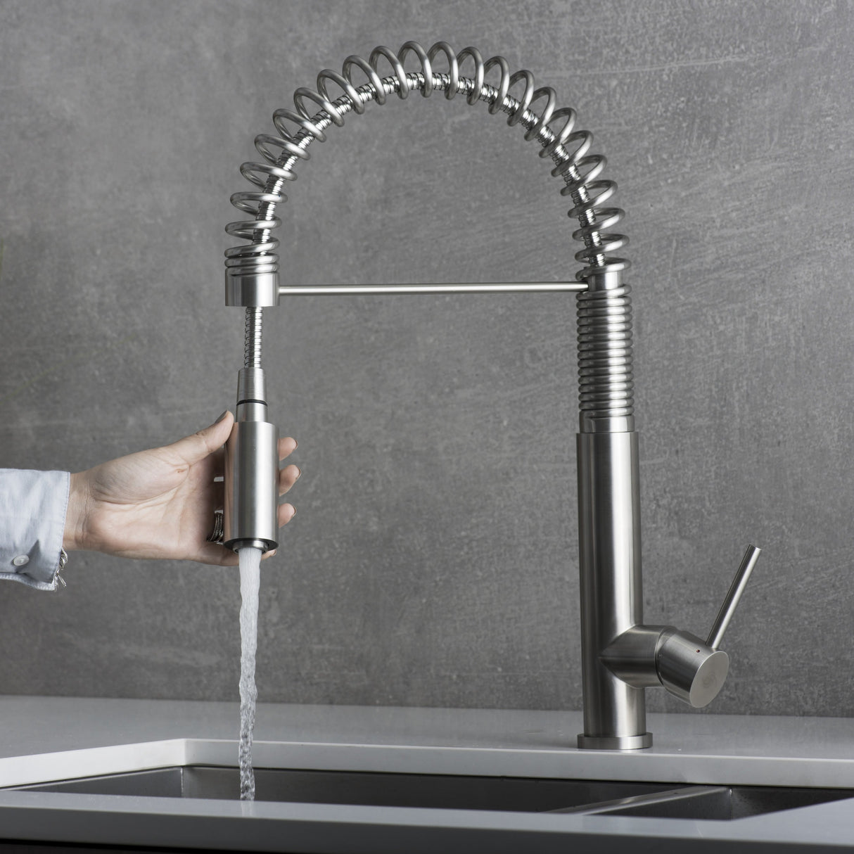 DAX Stainless Steel Single Handle Pull Down Kitchen Faucet, Brushed Stainless Steel DAX-2141