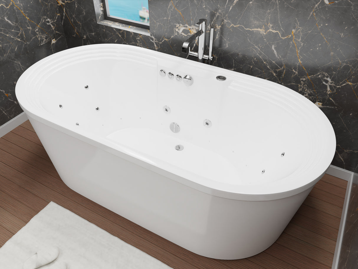 ANZZI FT-AZ201 Sofi 5.6 ft. Center Drain Whirlpool and Air Bath Tub in White