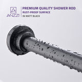 ANZZI AC-AZSR55MB 35-55 Inches Shower Curtain Rod with Shower Hooks in Matt Black | Adjustable Tension Shower Doorway Curtain Rod | Rust Resistant No Drilling Anti-Slip Bar for Bathroom | AC-AZSR55MB