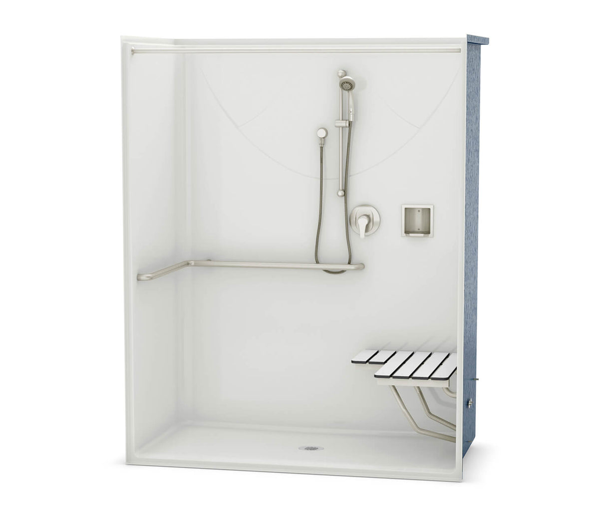 Aker OPS-6030-RS AcrylX Alcove Center Drain One-Piece Shower in Black - ADA Compliant (with Seat)