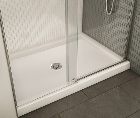 MAAX 410003-541-001-000 B3Round 4836 Acrylic Alcove Shower Base in White with Anti-slip Bottom with Center Drain