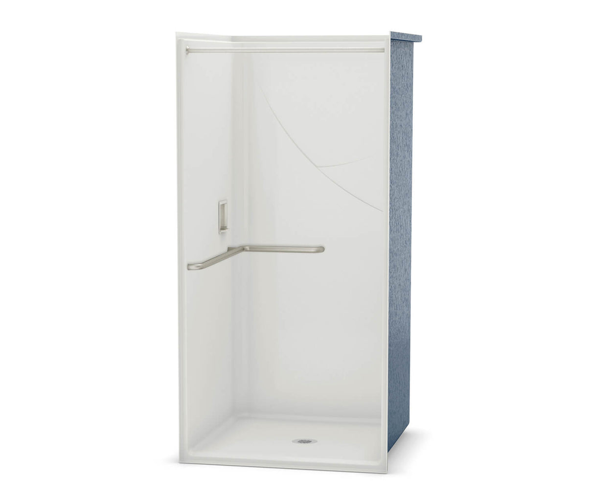 MAAX 106065-000-002-115 OPS-3636-RS - L-Shaped Grab Bar AcrylX Alcove Center Drain One-Piece Shower in White