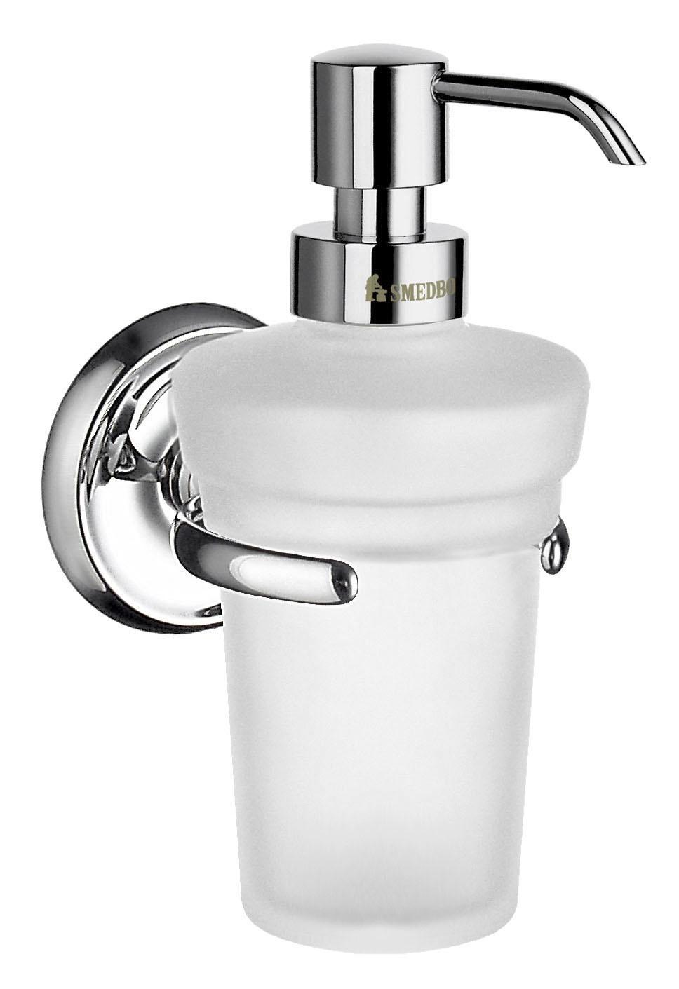 Smedbo Villa Holder with Frosted Glass Soap Dispenser in Polished Chrome