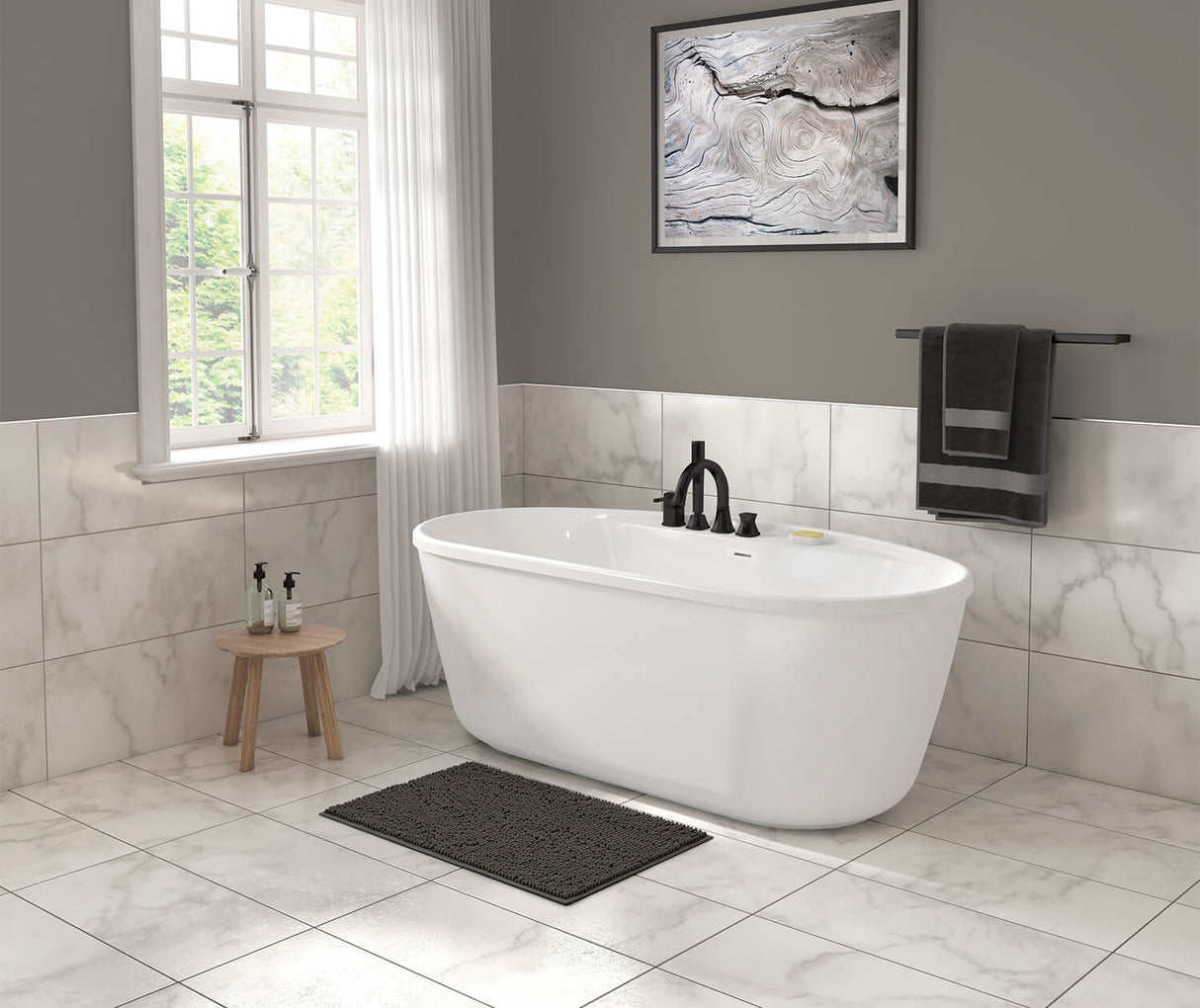 MAAX 106993-000-002-100 Eldora 6434 AcrylX Freestanding Center Drain Bathtub in White with White Skirt