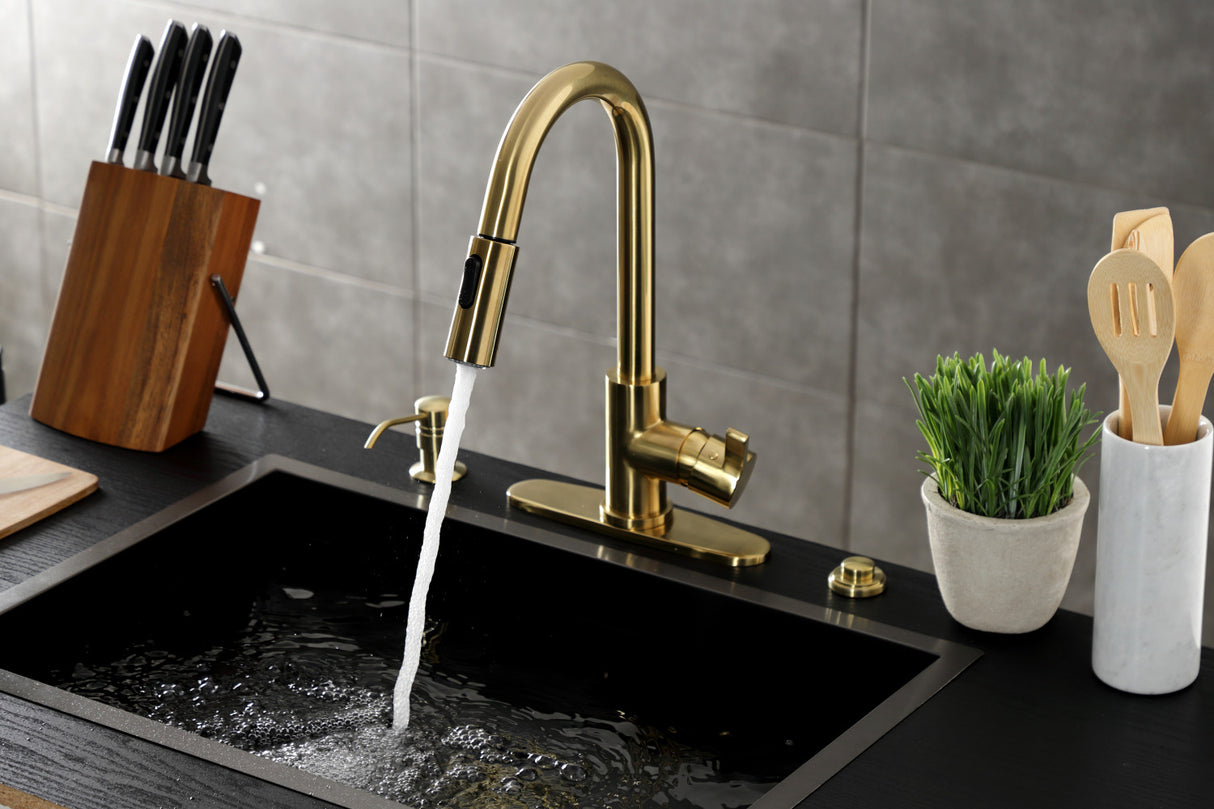 Gourmetier LS8783CTL Continental Single-Handle Pull-Down Kitchen Faucet, Brushed Brass