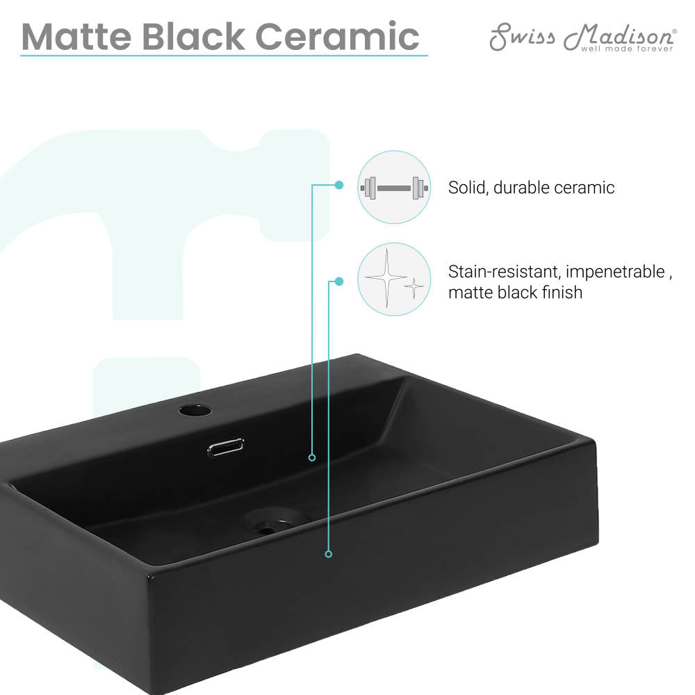 Claire 24" Rectangle Wall-Mount Bathroom Sink in Matte Black