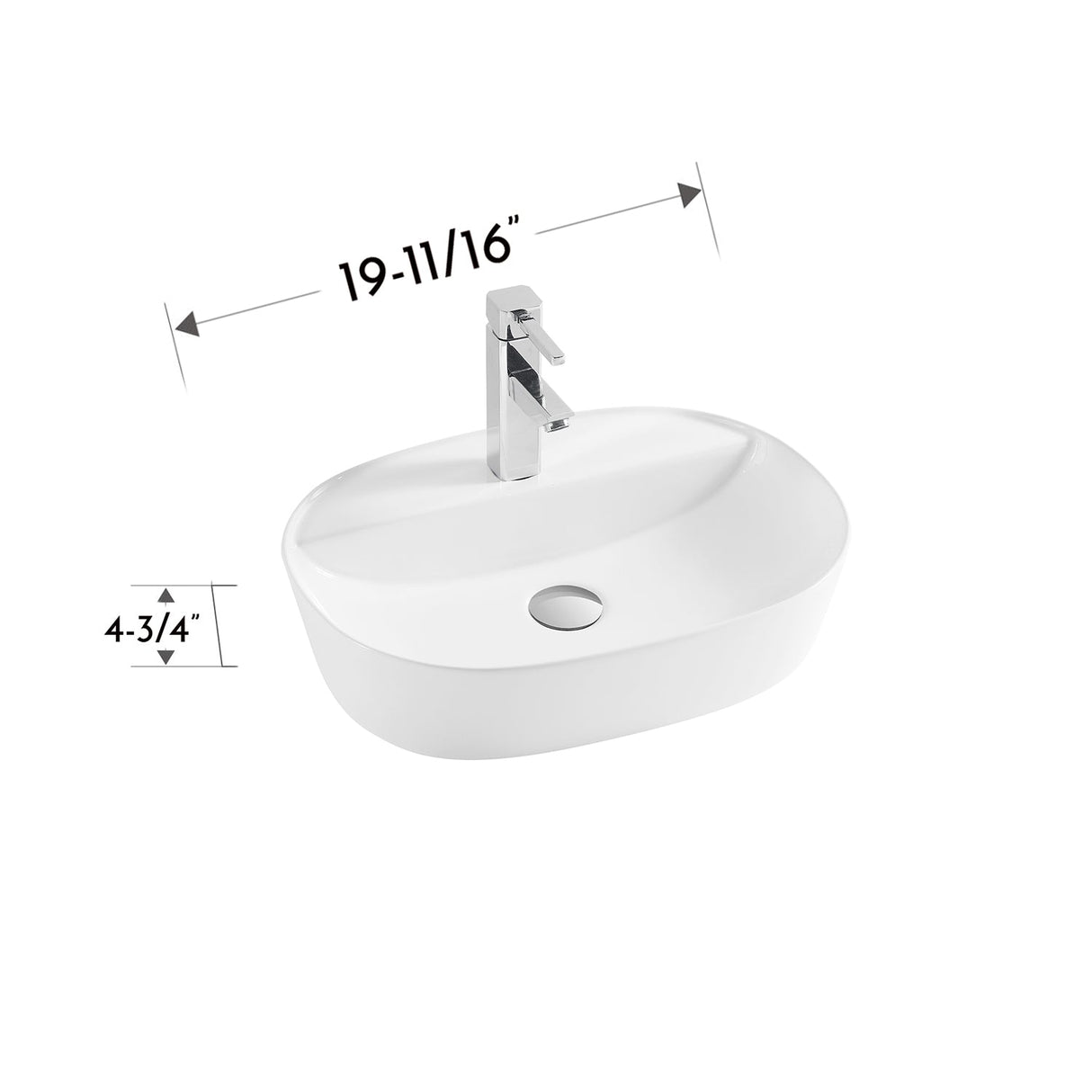 DAX Ceramic Oval Bathroom Vessel Basin, 20", White Matte DAX-CL1291-WM