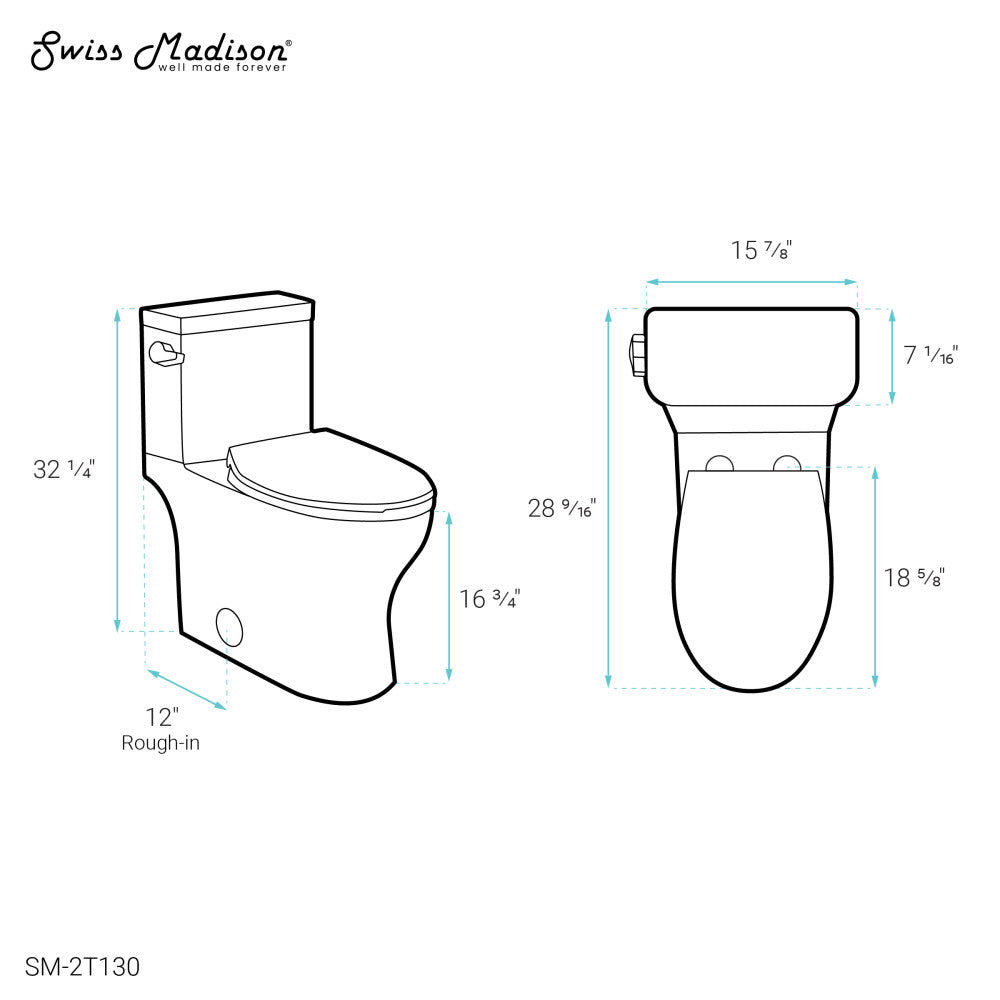 Classe Two-Piece Elongated Left Side Flush Handle Toilet 1.28 gpf