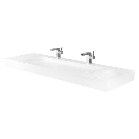 DAX Solid Surface Rectangular Double Bowl Top Mount Bathroom Basin, Matte White DAX-AB-1371