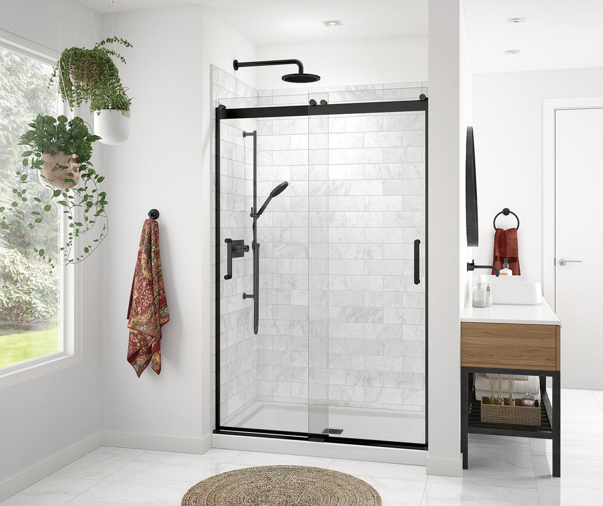MAAX 136690-900-340-000 Revelation Round 44-47 in. x 70 ½-73 in. 6 mm Bypass Shower Door for Alcove Installation with Clear glass in Matte Black
