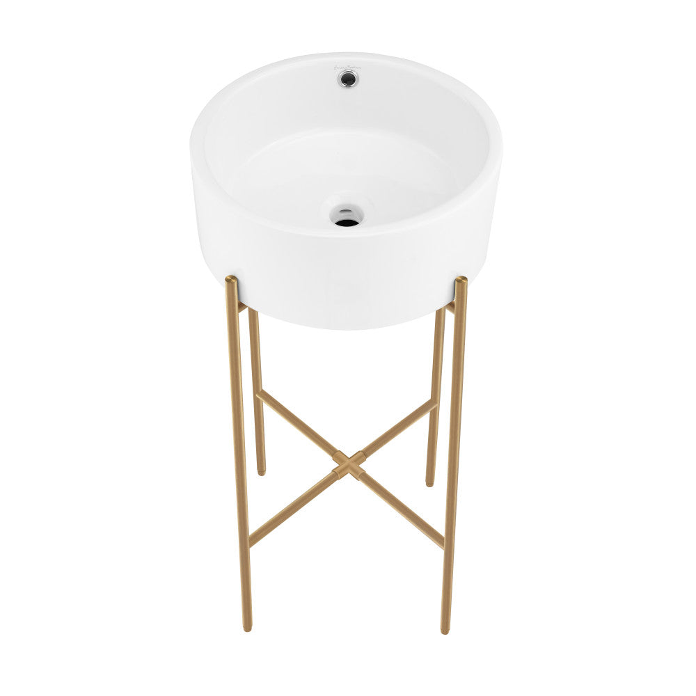 Monaco 16.5" Round Console Sink, White Basin Brushed Gold Legs