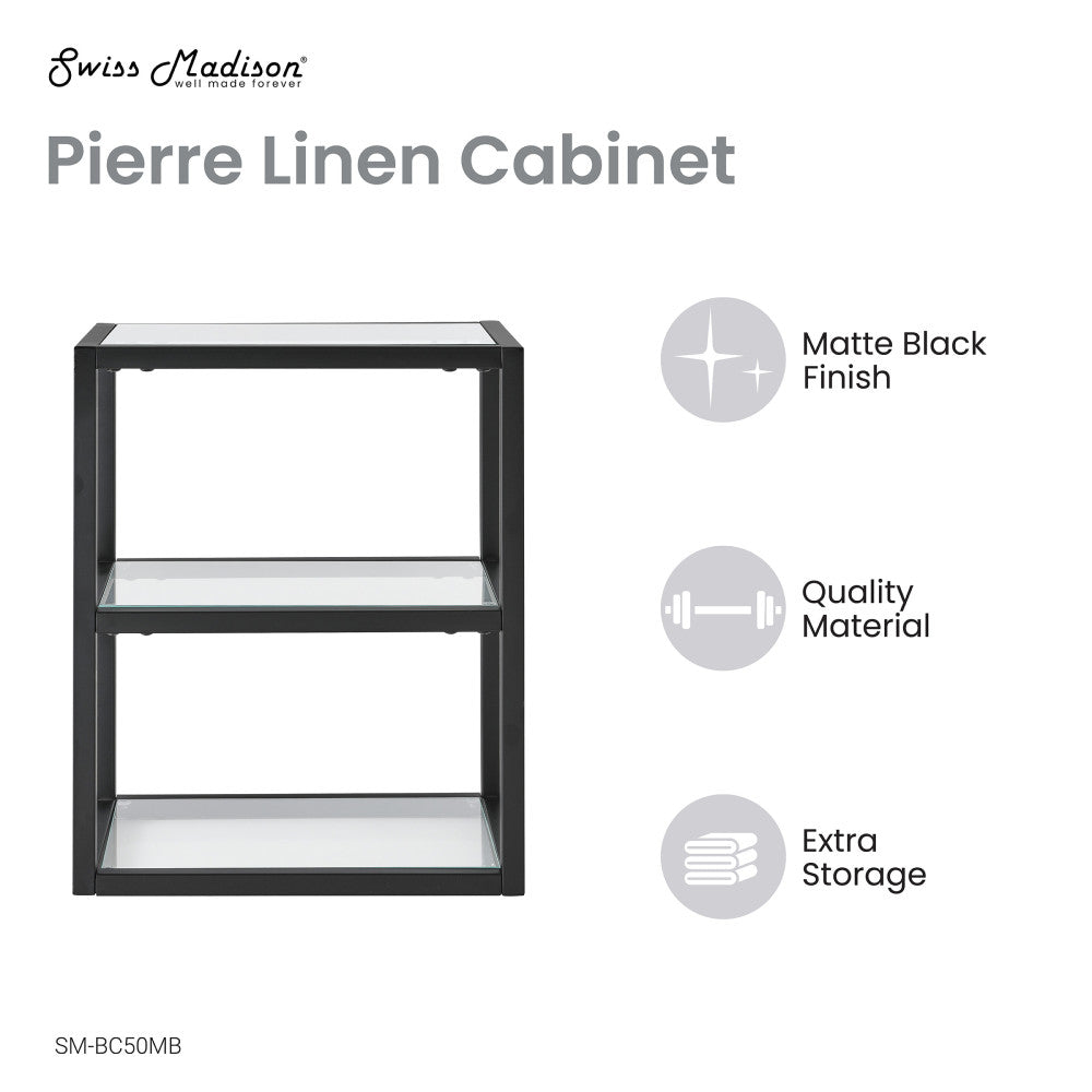 Pierre 16"x20"x10" Wall-Mounted Linen Cabinet in Matte Black