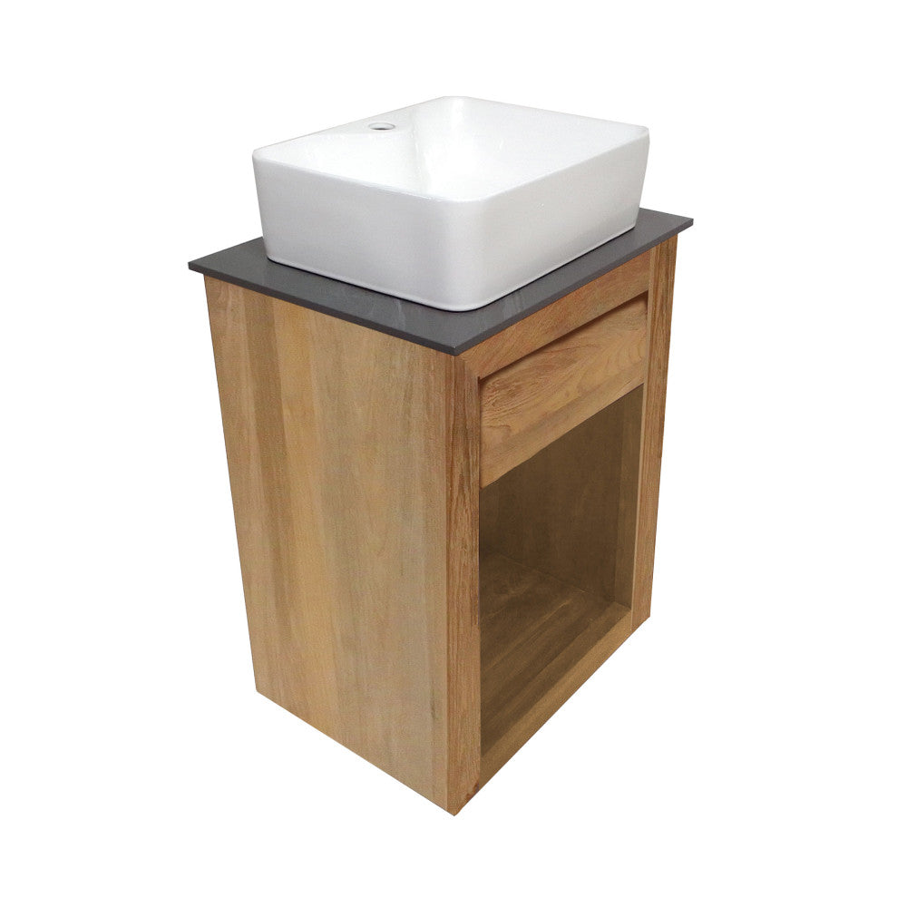 Rennes 24" Reclaimed Wood Vanity in Natural Teak with Slate Countertop and Single Hole Vessel Sink