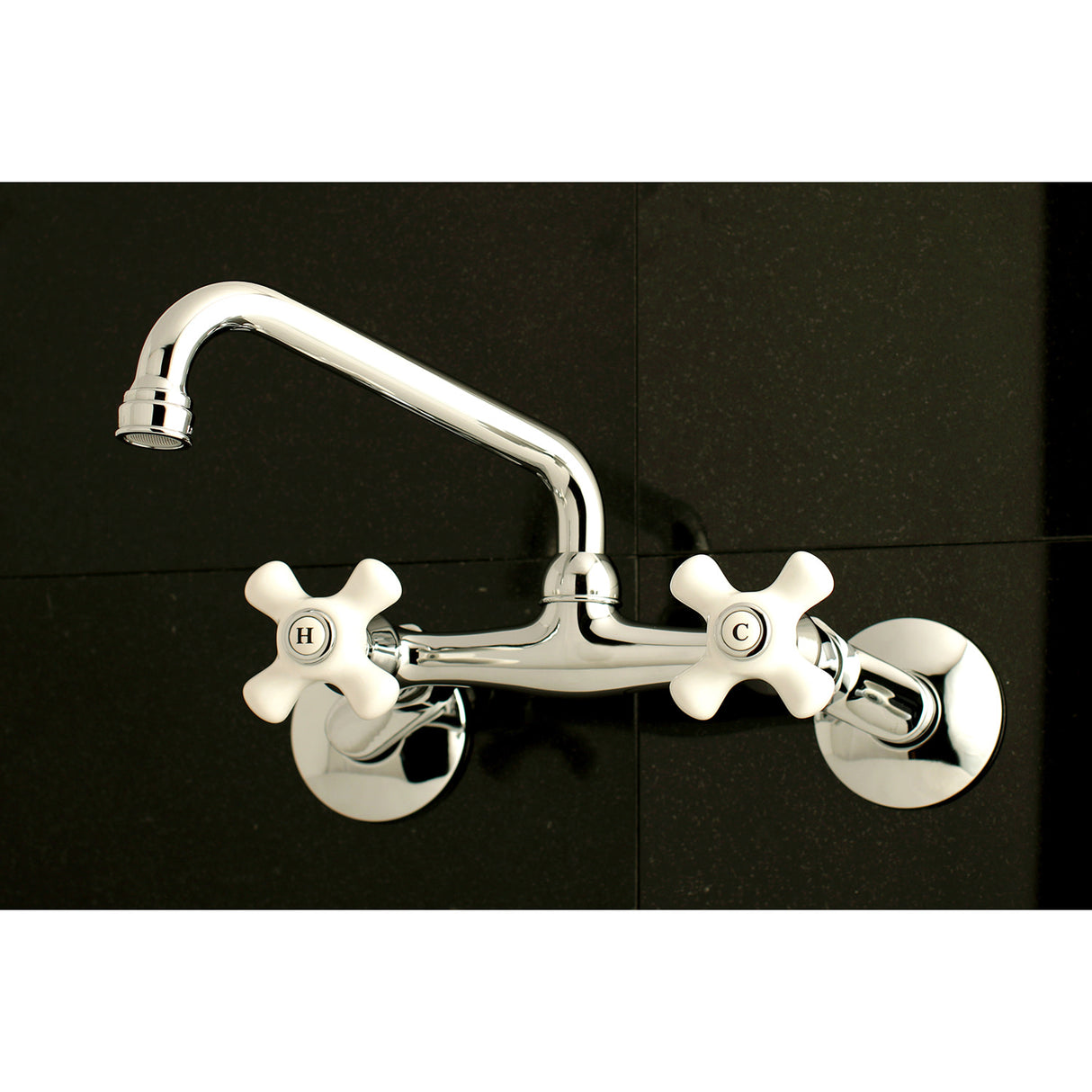 Kingston Brass KS613C Kingston Two Handle Wall Mount Kitchen Faucet, Polished Chrome