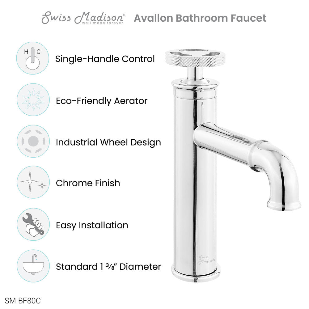 Avallon Single Hole, Single-Handle Wheel, Bathroom Faucet in Chrome