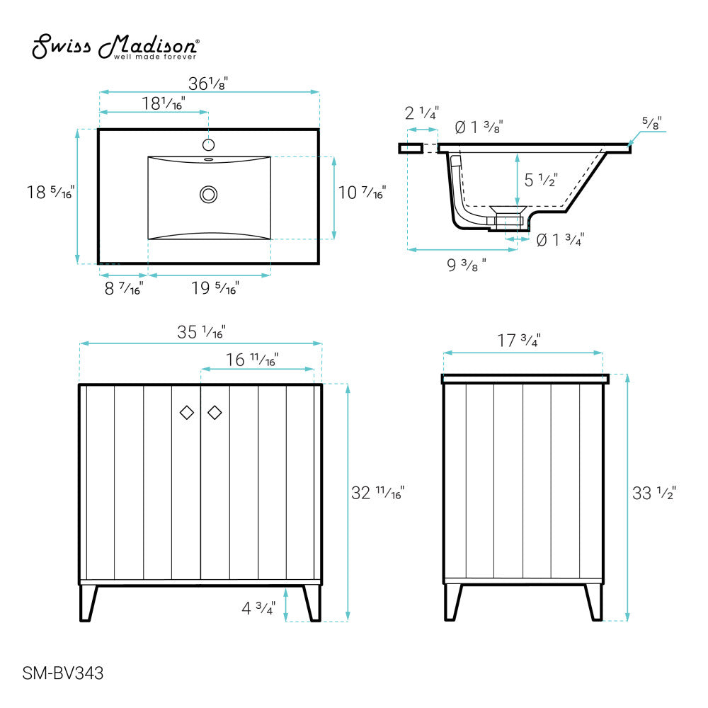 Eclair 36 Single, Two Doors, Bathroom Vanity