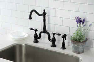 Kingston Brass KS7750TALBS Tudor Bridge Kitchen Faucet with Brass Sprayer, Matte Black