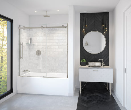 MAAX 138480-900-305-000 Vela 56 ½-59 x 59 in. 8 mm Sliding Tub Door for Alcove Installation with Clear glass in Brushed Nickel