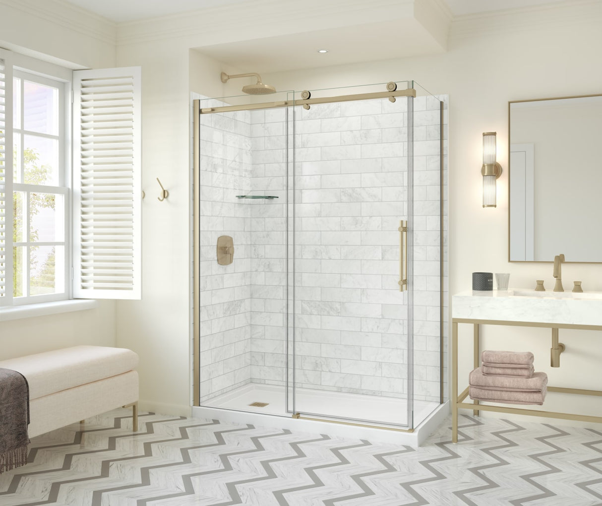 MAAX 107546-900-343-000 Odyssey SC 60" x 32" x 78" 8mm Sliding Shower Door for Corner Installation with Clear glass in Brushed Gold