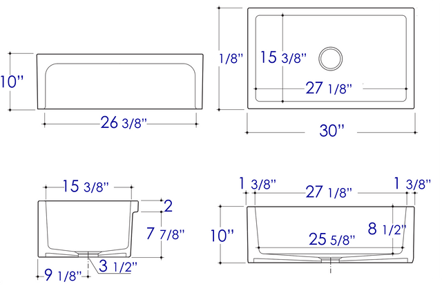 ALFI brand AB3018ARCH-B  30" Biscuit Arched Apron Thick Wall Fireclay Single Bowl Farm Sink