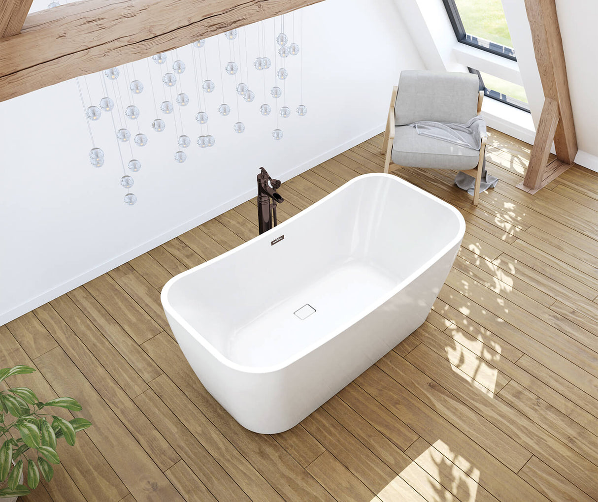MAAX 106388-000-001-000 Villi 65 x 32 Acrylic Freestanding Center Drain Bathtub in White with White Skirt