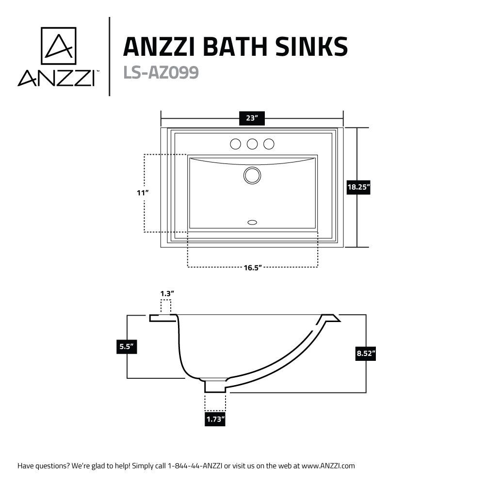 ANZZI LS-AZ099 Dawn Series Ceramic Drop In Sink Basin in White