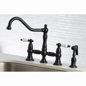 Kingston Brass KS3270PLBS Restoration 8" Bridge Kitchen Faucet with Sprayer, Matte Black