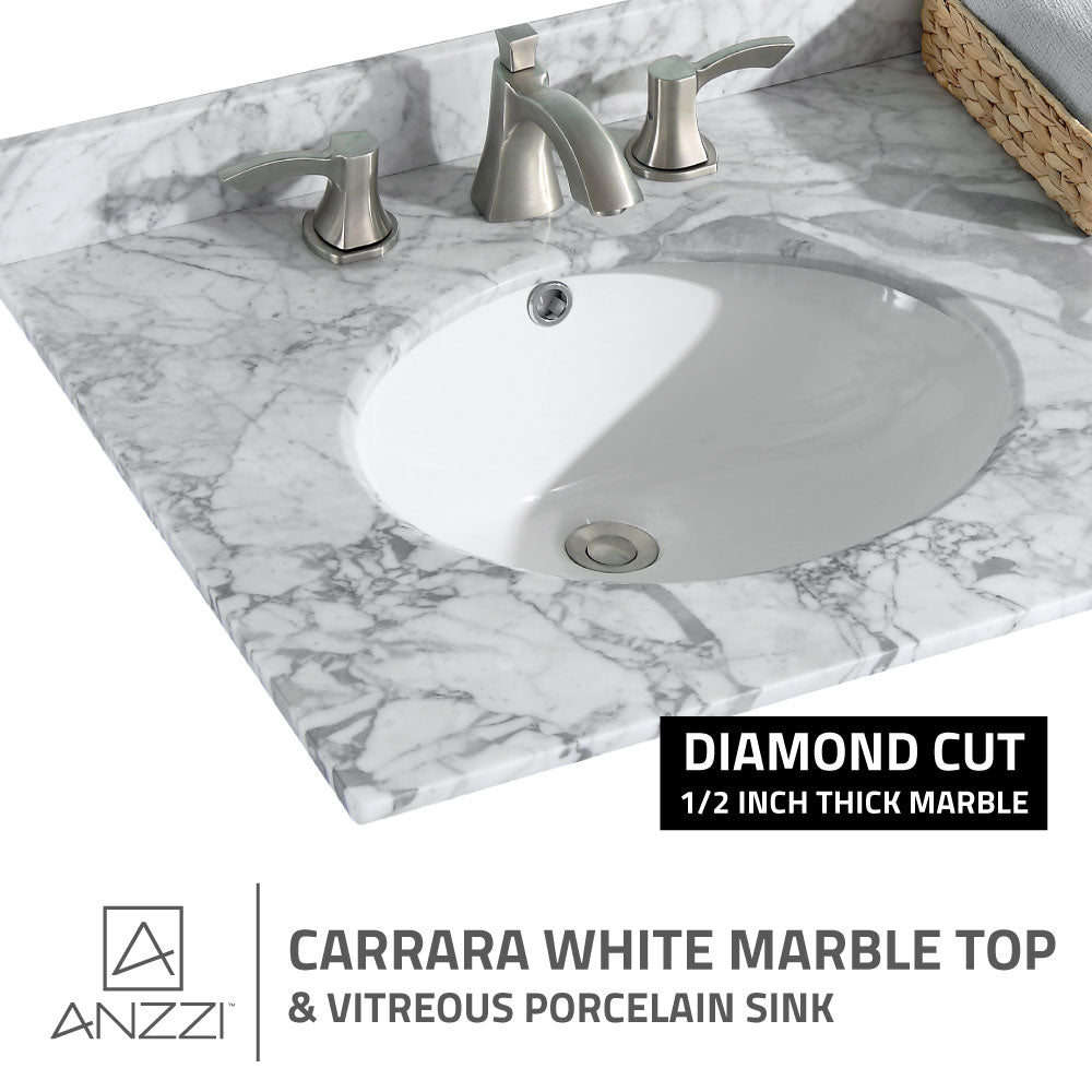 ANZZI VT-MRCT0060-WH Chateau 60 in. W x 22 in. D Bathroom Vanity Set in White with Carrara Marble Top with White Sink