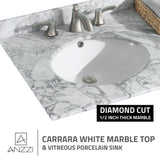 ANZZI VT-MRCT0060-GY Chateau 60 in. W x 22 in. D Bathroom Bath Vanity Set in Gray with Carrara Marble Top with White Sink