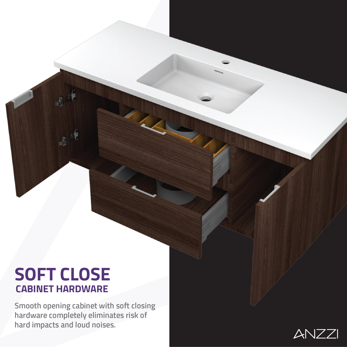 ANZZI VT-MRSCCT48-DB 48 in. W x 20 in. H x 18 in. D Bath Vanity Set in Dark Brown with Vanity Top in White with White Basin and Mirror