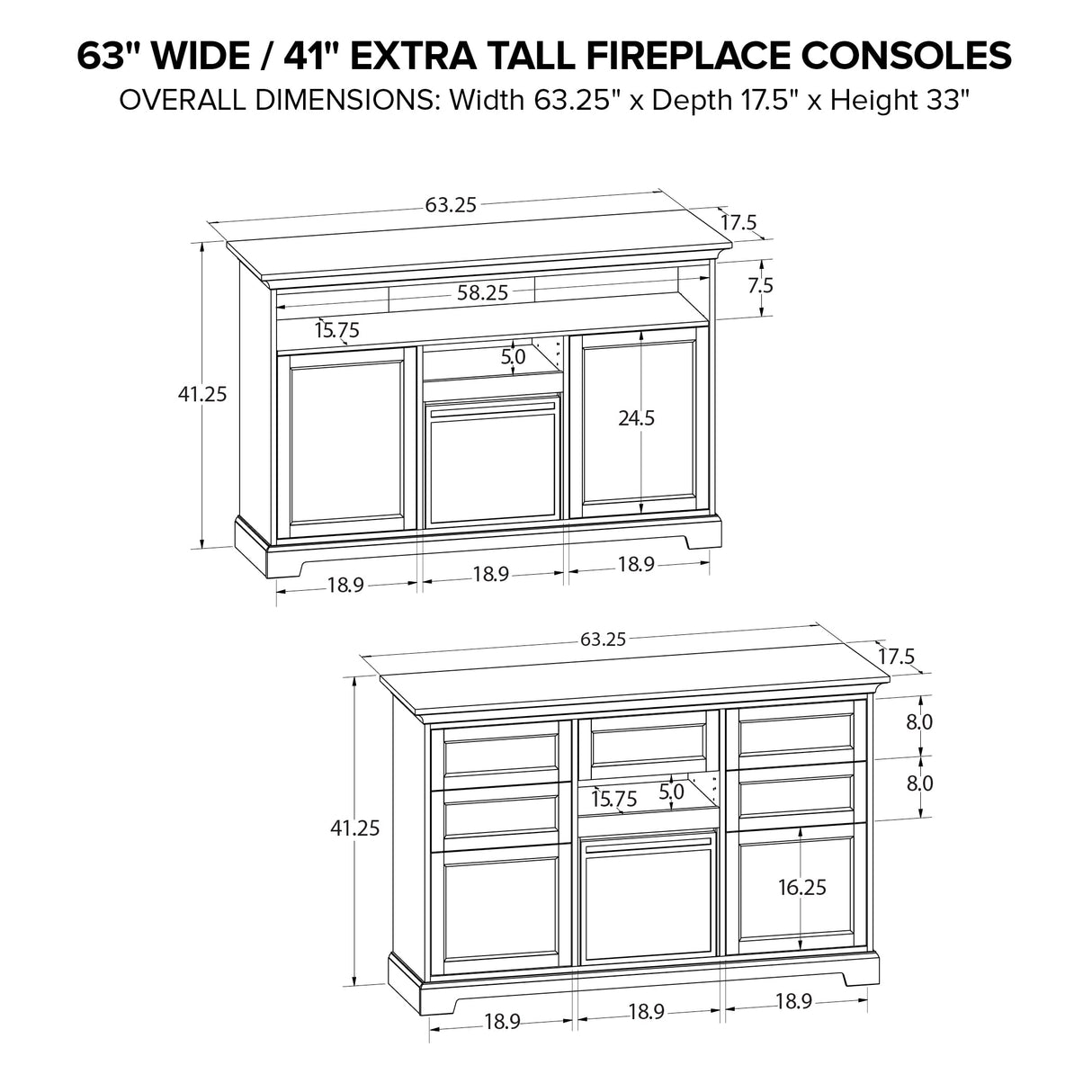 Howard Miller 63" Wide / 41" Extra Tall Fireplace Console FT63A