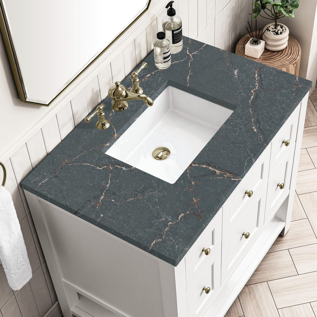 Breckenridge 36" Single Vanity, Bright White w/ 3 CM Parisien Bleu Top