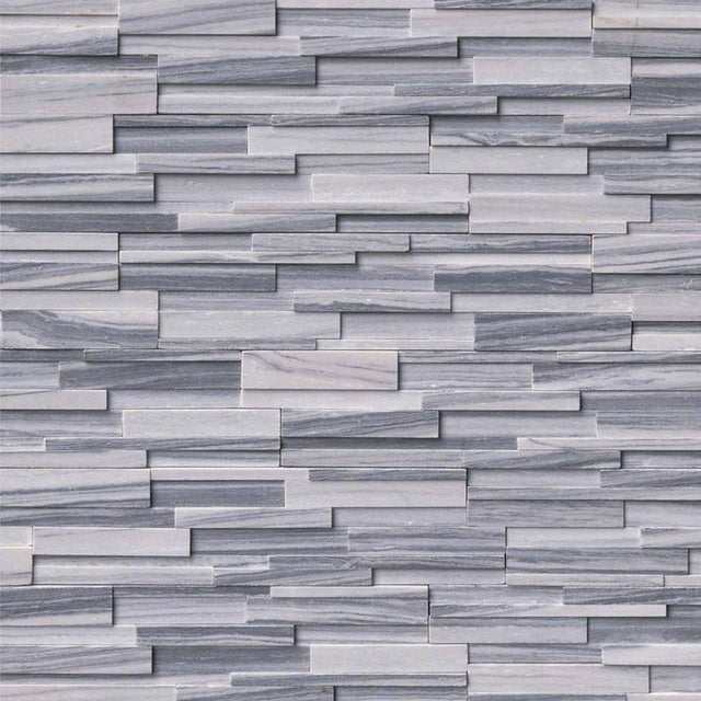 Alaska gray 3D ledger panel 6X24 honed marble wall tile LPNLMALAGRY624 3DH product shot multiple tiles angle view