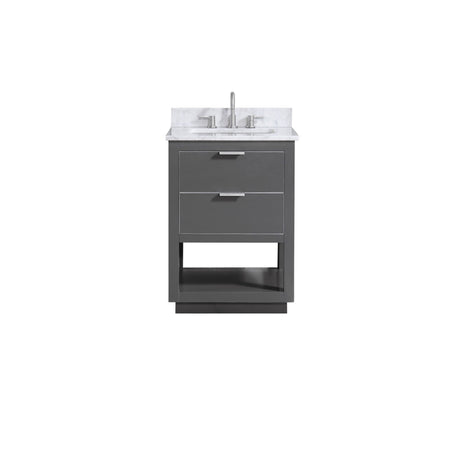 Avanity Allie 25 in. Vanity Combo in Twilight Gray with Silver Trim and Carrara White Marble Top 