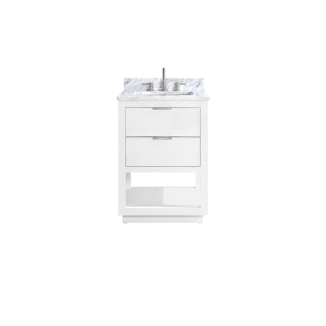 Avanity Allie 25 in. Vanity Combo in White with Silver Trim and Carrara White Marble Top 