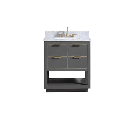 Avanity Allie 31 in. Vanity Combo in Twilight Gray with Gold Trim and Carrara White Marble Top 