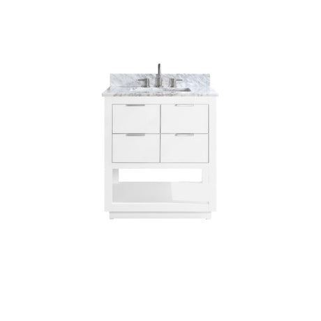 Avanity Allie 31 in. Vanity Combo in White with Silver Trim and Carrara White Marble Top 