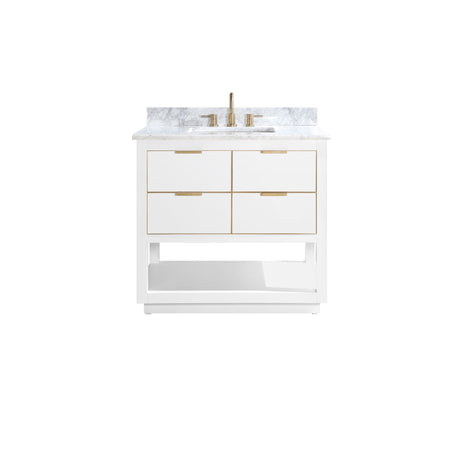 Avanity Allie 37 in. Vanity Combo in White with Gold Trim and Carrara White Marble Top 