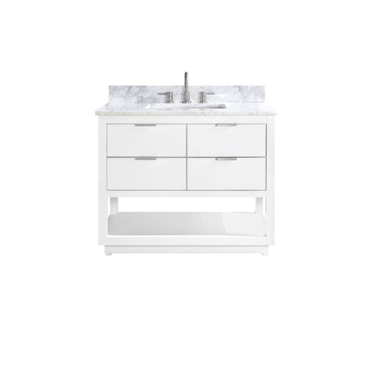 Avanity Allie 43 in. Vanity Combo in White with Silver Trim and Carrara White Marble Top 