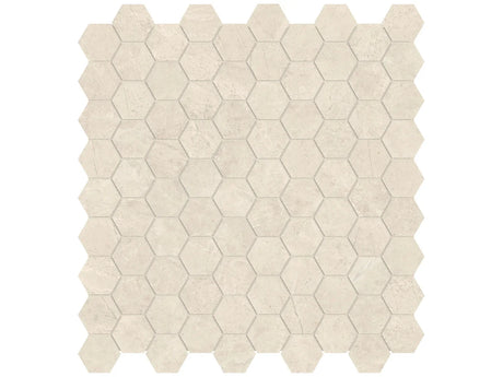 Anatolia Tile 1.25 Inch Mayfair Allure Ivory Polished Porcelain Hexagon Mosaics. 1 Sheet = .97 Sq. Ft. 4501-0145-1 Allure Ivory 1.25" Hexagon - premium natural stone mosaic tile from Anatolia Tile, available at PoshHaus showroom in Keene, NH