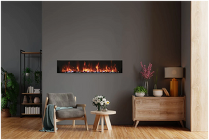 Amantii BI-60-XTRASLIM Panorama Xtraslim Full View Smart Electric  - 60" Indoor /Outdoor WiFi Enabled  Fireplace, featuring a MultiFunction Remote, Multi Speed Flame Motor, Glass Media & a Black Trim