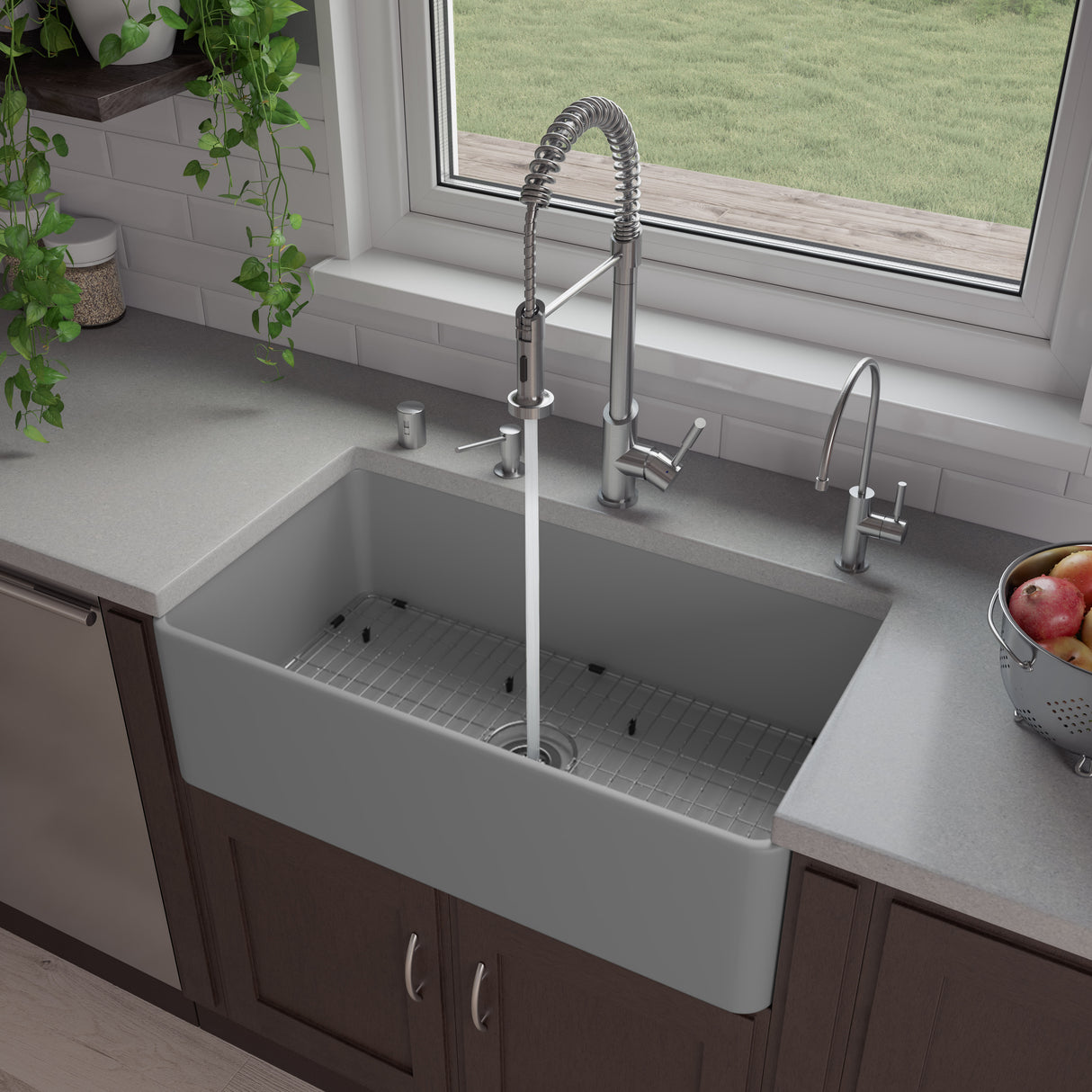 Gray Matte Smooth Apron 33" x 18" Single Bowl Fireclay Farm Sink