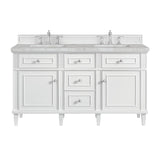 Lorelai 60" Double Vanity, Bright White w/ 3 CM Victorian Silver Silestone Top w/FreePower Wireless Charger