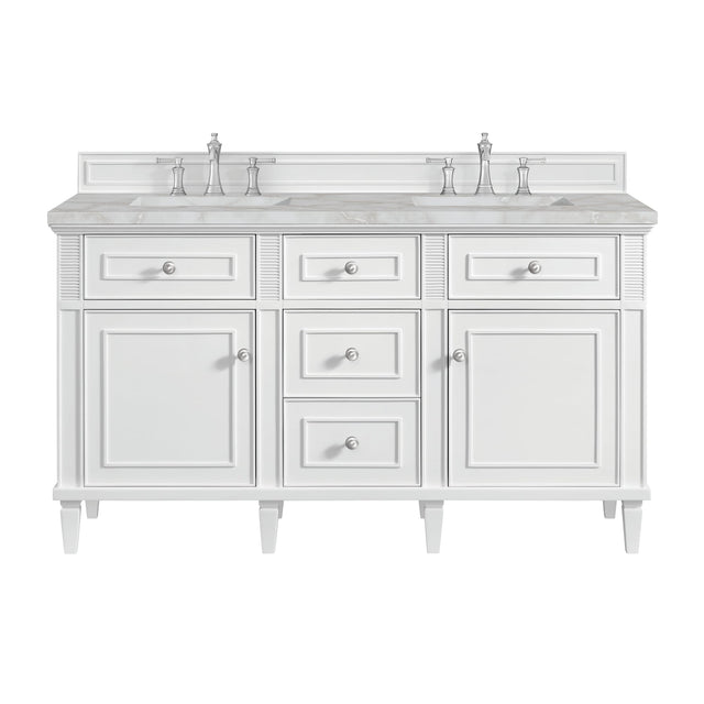 Lorelai 60" Double Vanity, Bright White w/ 3 CM Victorian Silver Silestone Top w/FreePower Wireless Charger