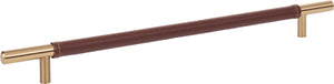 Atlas Homewares Zanzibar Brown Leather Pull 11 5/16 Inch (c-c) Warm Brass