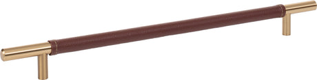 Atlas Homewares Zanzibar Brown Leather Pull 11 5/16 Inch (c-c) Warm Brass