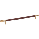 Atlas Homewares Zanzibar Brown Leather Pull 11 5/16 Inch (c-c) Warm Brass