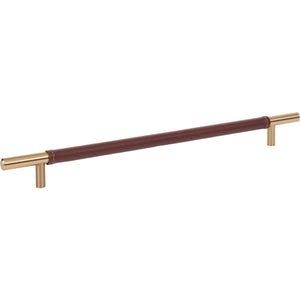 Atlas Homewares Zanzibar Brown Leather Pull 11 5/16 Inch (c-c) Warm Brass